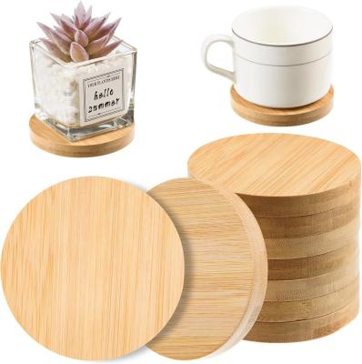 China Customized Kitchen Square Round Tea Cup Pads Set Bamboo Wood Coasters with Printing for sale