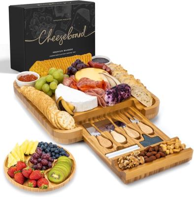 China Customized Bamboo Natural Color Cheese Board And Knife Set Charcuterie Boards Gift Set for sale