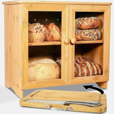 China Custom Order Multifunction Wooden Bread Box With Cutting Board For Kitchen Countertop for sale