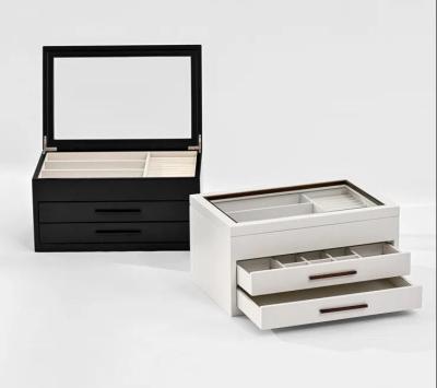 China Customized 3 Layers Wooden Jewelry Organizer Box with Mirror and Silk-screen Printing for sale