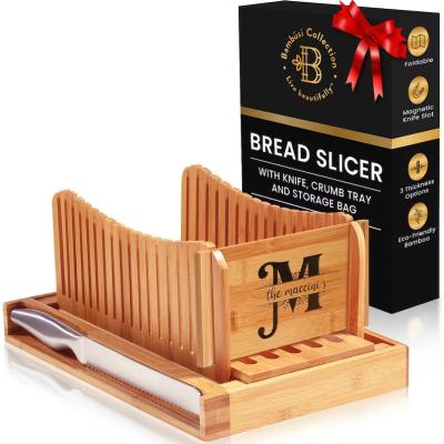 China Household Wood Bread Slicer with Knife 3 Thickness Options Foldable Bamboo Slicing Tool for sale