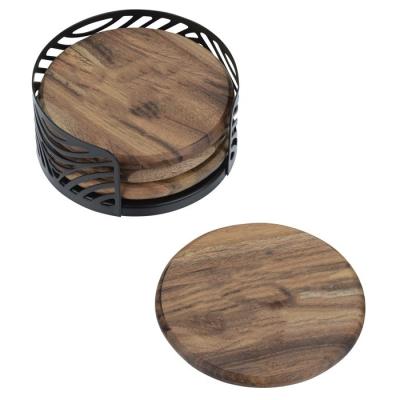 China Duurzame 4-delige Acacia houten coaster set op maat voor theebekers Water absorberend Te koop