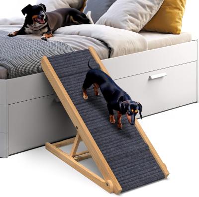 China Adjustable Wooden Dog Ramp for Couch Pine Wood Printing laser engrave Removable Cover for sale