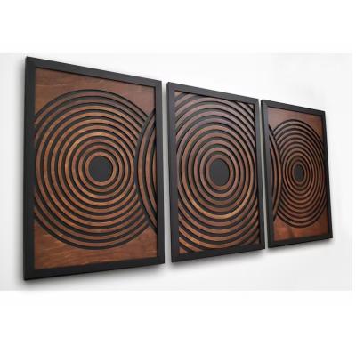 China Supermarket Must-Have Set of 3 Large Textured Framed Geometric Wooden Wall Art Panels for sale