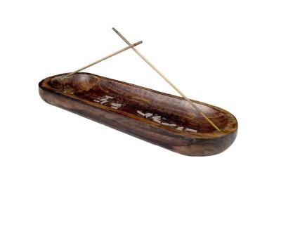 China Gift Craft Wooden Brown Incense Burner Stick Holder Tray for Fragrance Room Decor for sale