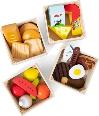 China Wooden Children Pretend Role-Playing Food Sets 21 Pieces and 4 Crates Pine Wood Color for sale