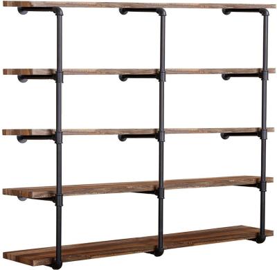 China Wooden Industrial Wall Mount Iron Pipe Shelf for DIY Open Office Room Kitchen Bookshelf for sale