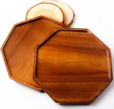 China Acacia Wood Serving Platters and Trays with Easy Carry Grooved Handle Design Accepted for sale