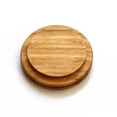 China Customized Round Shape Bamboo Wood Lid for Glass Candle Holder Jar Jars and Silicone Ring for sale