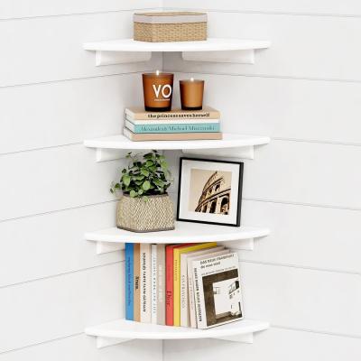 China Custom Living Room Decor Set of 4 Corner Round White Floating Book Shelves for Wall for sale