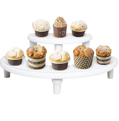 China Half Moon Dessert Display Stand 2-Tier Wooden Display Risers for Display Collections for sale