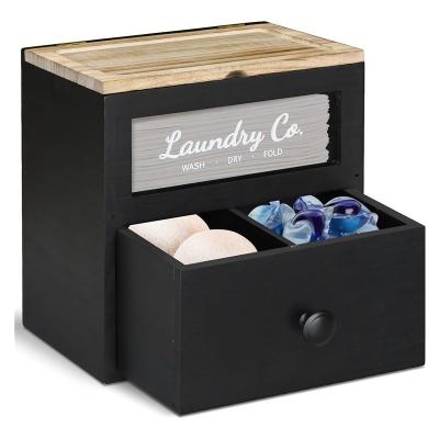 China Industrial Home Organizer Customized OEM Solid Wood Dryer Sheet Holder Laundry Pods Container Storage Box for sale