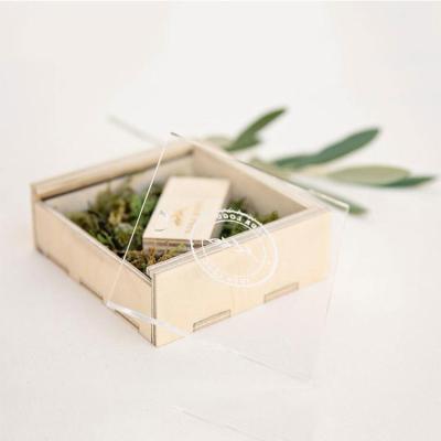 China Simple Luxury Box Natural Acrylic Wood Present Wooden Open Gift Crate Storage Box With Lid for sale