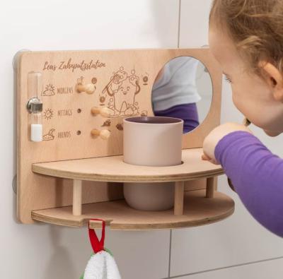 China Love Theme Children Tooth Brushing Station with Wooden Framed Mirror and Space-saving for sale