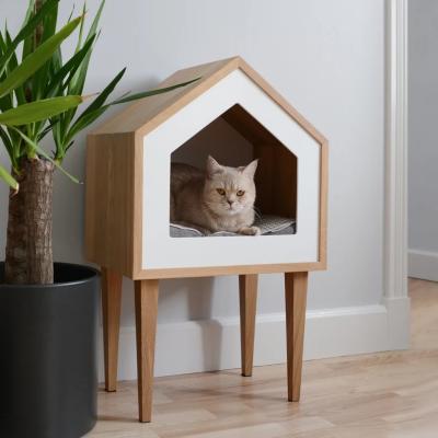 China Indoor Cat Tree Oak Wood Cat House in Natural Wood Color with Storage Containers for sale