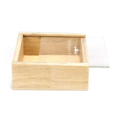 China Personalized Logo Branding Acceptable Wooden Storage Box with Sliding Lid 10x10x3.8cm for sale