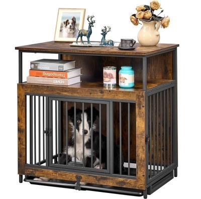 China Indoor Wooden Dog Crate 202406 Double Doors Large Dog Cage with Anti Slip Pull Out Tray for sale