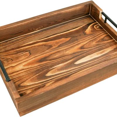 China Wooden Serving Tray with Metal Handles for Living Room Bedroom Entryway Kitchen Decor for sale