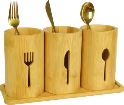 China Installation Type Standing Type Bamboo Utensil Holder with Wooden Cutlery Organizer for sale