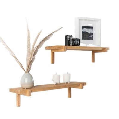 China Double Tiers Wooden Office Decoration Floating Wall 2 Shelves Oak Minimalist Ledge Shelf for Home Save Space for sale