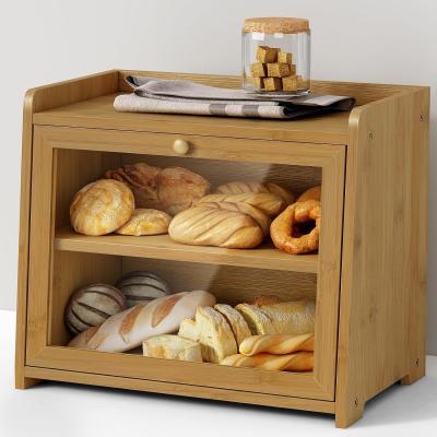 China Custom Order Extra Large 2-Shelf Wooden Bread Storage Container for Kitchen Countertop for sale