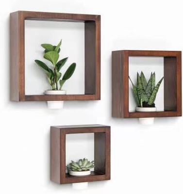 China 3pcs Solid Pine Wood Wall Shelf Set with White Ceramic Planters Handmade Home Office Decor for sale