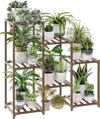 China 3 Tiers Ladder Multiple Plant Holder Wood Plant Rack for Living Room Patio Boho Home Decor for sale