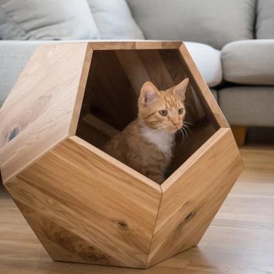 China Container de armazenamento doméstico Cova de cama de gato em design moderno com madeira maciça e mesa lateral à venda