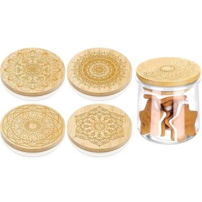 China Fresh Style 12 Pcs Wooden Plain Color Jars for Candle Glass Yogurt Jar Lid Lids Wooden for sale