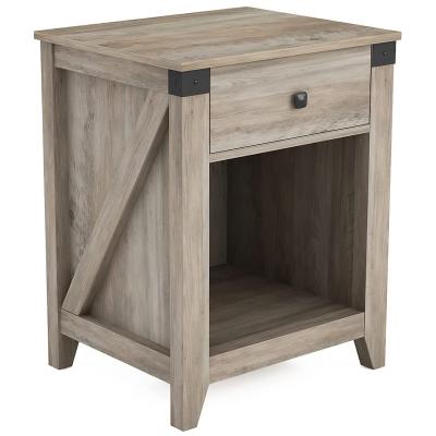 China Modern Farmhouse Nightstand with Drawer Rustic Wood Bedside Table 16 x 19 x 24 inches for sale