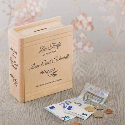 China Silk-Screen Printing/Burned Top Selling Custom Logo Wooden Kids Money Saving Box for sale