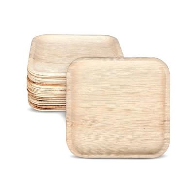 China Romantic Square Biodegradable Areca Palm Leaf Wooden Bamboo Plate for Disposable Party for sale