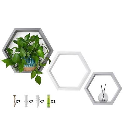 China Wall Mounted Type Custom Wooden Hexagon Floating Shelves for Children's Room Decoration for sale