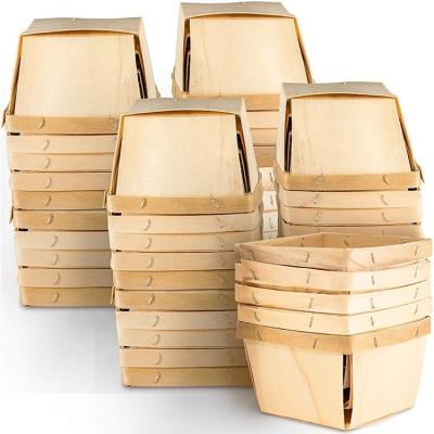 China Birch or Poplar Veneer Wood Color 4 x 4 Inch Pint Fruits Baskets for Party Decors for sale