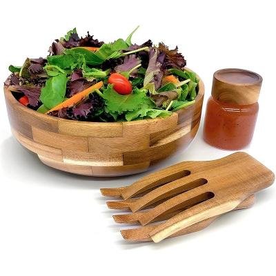 China Complete Your Party Bamboo Salad Bowl Set with Serving Utensils and Dressing Jar for sale