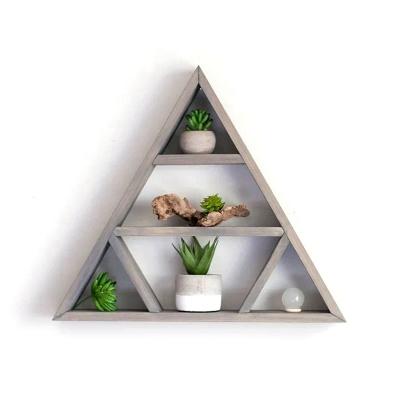 China Minimalist Design Wooden Triangle Wall Shelf Crystal Display Shelves for Home Storage for sale