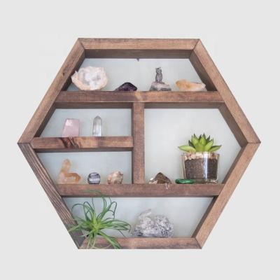 China NO Folded Multi-Layer Vintage Solid Wood Storage Shelf with Rustic Hexagon Design for sale