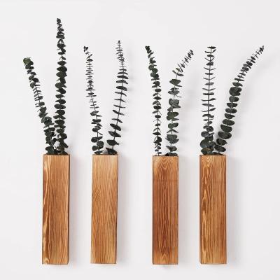 China Indoor Plants Dried Flowers and Faux Greenery Plants Wooden Pocket Wall Vases 3 Pack for sale