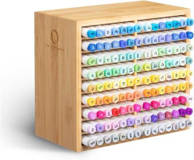 China Almacenamiento de escritorio de madera contiene 126 marcadores 48 colores pastel en organizador de marcadores de bambú en venta