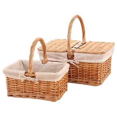 China Rural Wind Handgewebter Würfel Wicker Garten Picknick Lagerkörbe mit Griff 30x20x15cm zu verkaufen