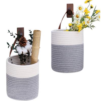 China Rope Basket Small Wall Hanging Cotton with Leather Storage Baskets in Customized Color for sale