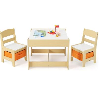 China Children Wooden Activity Table and 2 Chairs Kids Learning Toy Set with Storage Drawer for sale