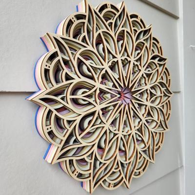 China Decorative Handcrafted 6 Layered Colorful Hanging Decoration Boho Wall Art Decor Wooden Mandala for sale