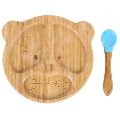 China Bamboo Baby Plate Dessert Dish Children's Tableware Platter with Cartoon Cutlery Set for sale