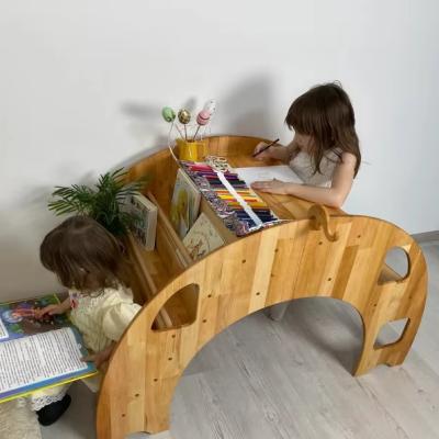 China Christmas Gifts Eco-friendly Montessori Books Shelf for 202406 Kids Wooden Table Chair for sale