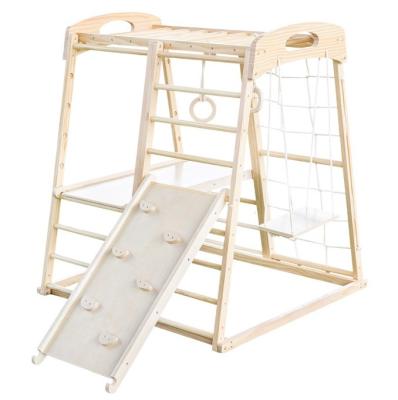 China Children Gymnastics Wooden Climbing Frame Climbing Rocks Net Ladder Pull Up Bar Play Tent Indoor for sale