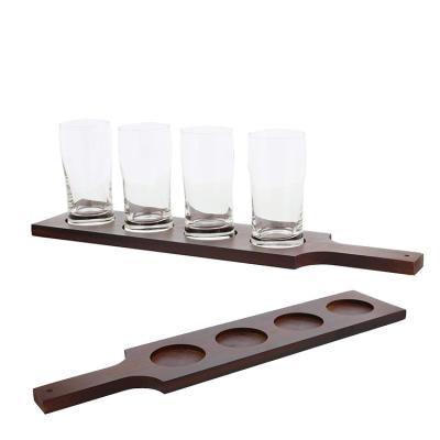 China Stain Color Custom Wooden Beer Tasting Paddle with Shot Glass Holder Tray FSC Certified for sale