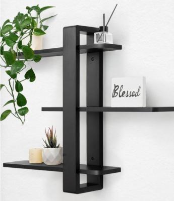 China Storage Holders Racks Black Pine Wood 3 Tier Large Shelf Home Decoration Plant Photo Display for sale