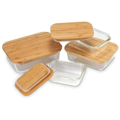 China Certificate FSC Ecofriendly Glass Storage Food Containers with Sustainable Bamboo Lids for sale