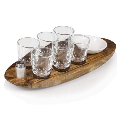 China Wooden Plain Color Acacia Wood Cup Holder Shot Glass Cups Serving Tray with Printing for sale